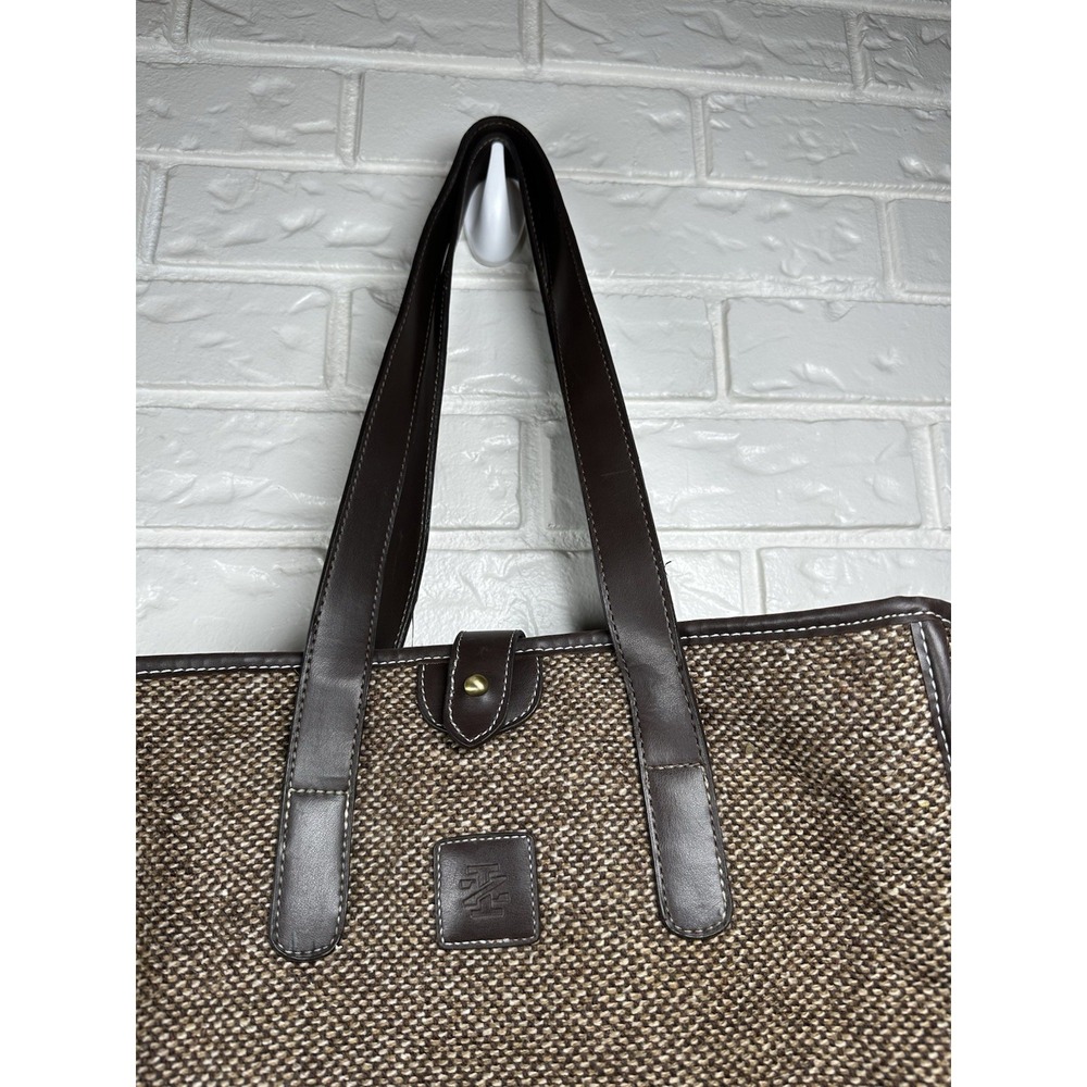 IZOD Brown Tweed Tote Bag Faux Leather Trim‎ Large Shoulder Bag - Picture 3 of 10